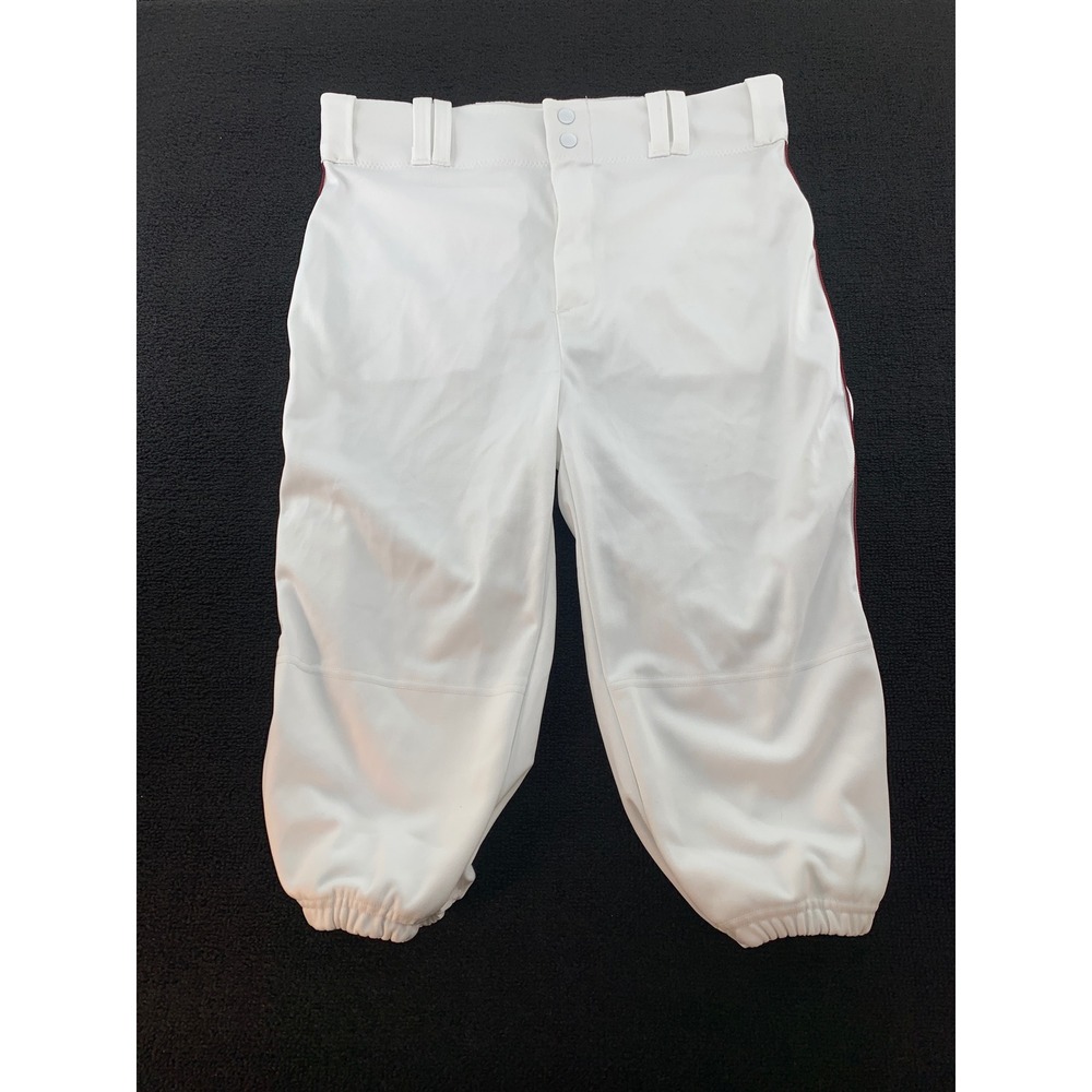 Alleson Athletic White Baseball Softball‎ Pants L Elastic Cuffs Burgundy Stripe
